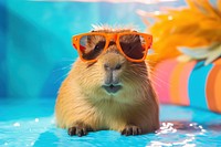 Capybara wearing summer sunglasses mammal animal rodent. AI generated Image by rawpixel.