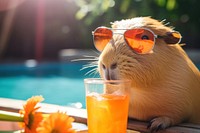 Capybara wearing summer sunglasses mammal animal rodent. 