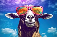 A goat wearing summer sunglasses livestock mammal animal. 