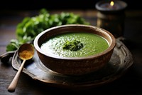 Kale soup spoon food bowl. 