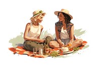 Lesbian couple picnic drawing adult fun. AI generated Image by rawpixel.