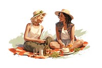 Lesbian couple picnic drawing adult fun. 