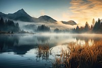 Lake nature mist landscape. 