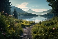 Lake nature wilderness landscape. 