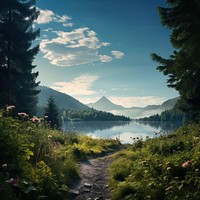 Lake nature wilderness landscape. 