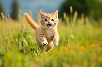 American Short hair cat jumping outdoors animal mammal. 