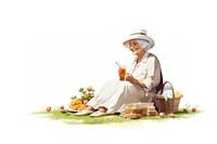 Picnic grandma sitting adult cross-legged. AI generated Image by rawpixel.