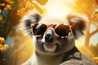 Koala wearing summer sunglasses portrait mammal animal. 