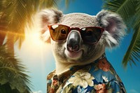 Koala wearing summer sunglasses portrait outdoors mammal. 