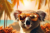 A cute koala wearing summer sunglasses portrait outdoors mammal. 