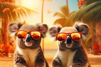 Cute koala wearing summer sunglasses portrait mammal animal. 