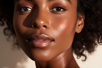 Black woman skin face studio shot. 