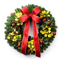 Christmas wreath ribbon yellow red. AI generated Image by rawpixel.