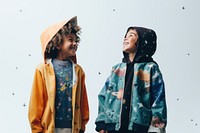 Kids wearing astronomy costume laughing adult smile. 