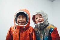 Two diversity kids wearing astronomy costume photography portrait adult. 