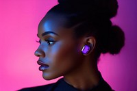 Wireless earbuds portrait adult photo. 