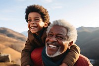 Cheerful laughing mountain family. 