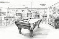 Game room furniture drawing sketch. 