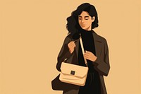 Woman carrying a blakc shoulder bag portrait handbag adult. 