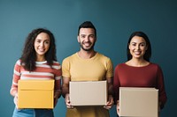 Diversity volunteers box cardboard holding. 