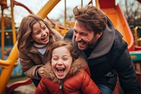 Laughing child playground outdoors. 