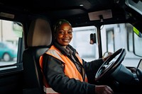 Photo of a diverse women bus driver.  