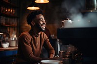 Smiling black barista coffee adult smile. 