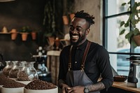 Smiling adult entrepreneur wristwatch. 