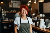 Cup barista smiling coffee. 