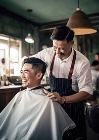 Asian barber barbershop adult togetherness. 