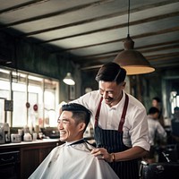 Asian barber barbershop adult togetherness. 