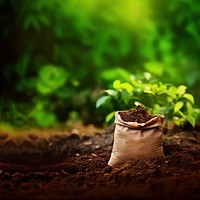 photo of soil bag laying on the ground.  