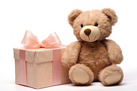 Gift ribbon teddy bear toy white background. 