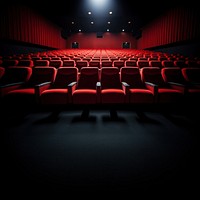 Rows of empty red seats in cinema.  