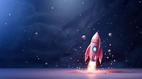 3D illustration of a space rocket, floating in galaxy, cute, minimal.  