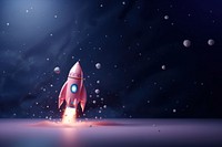 3D illustration of a space rocket, floating in galaxy, cute, minimal.  