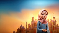 Muslim young girl cartoon adult representation. 