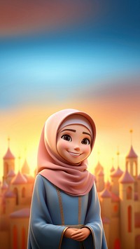 Muslim young girl cartoon adult spirituality. 