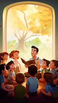 Teacher telling story cartoon adult togetherness. 