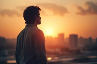 Man portrait standing outdoors looking. 