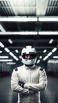 White racing suit helmet sports adult. 