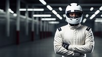 White racing suit helmet adult face. 