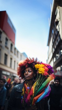 Pride parade portrait street flower. AI generated Image by rawpixel.