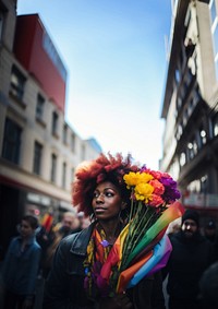 Pride parade portrait street flower. 