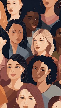 Illustration of women of different races in university.  