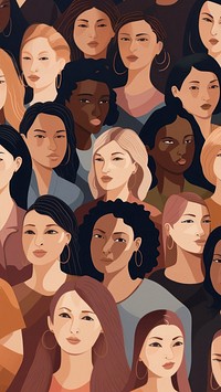 Illustration of women of different races in university.  