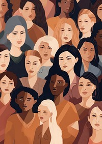 Illustration of women of different races in university.  