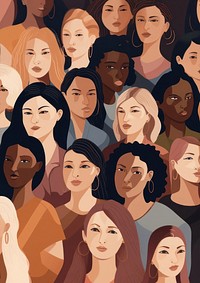 Illustration of women of different races in university.  