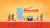 Minimal and simplified kitchen scene, children's book illustration style. AI generated Image by rawpixel. 