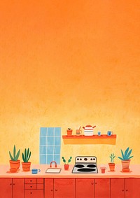 Minimal and simplified kitchen scene, children's book illustration style. AI generated Image by rawpixel. 